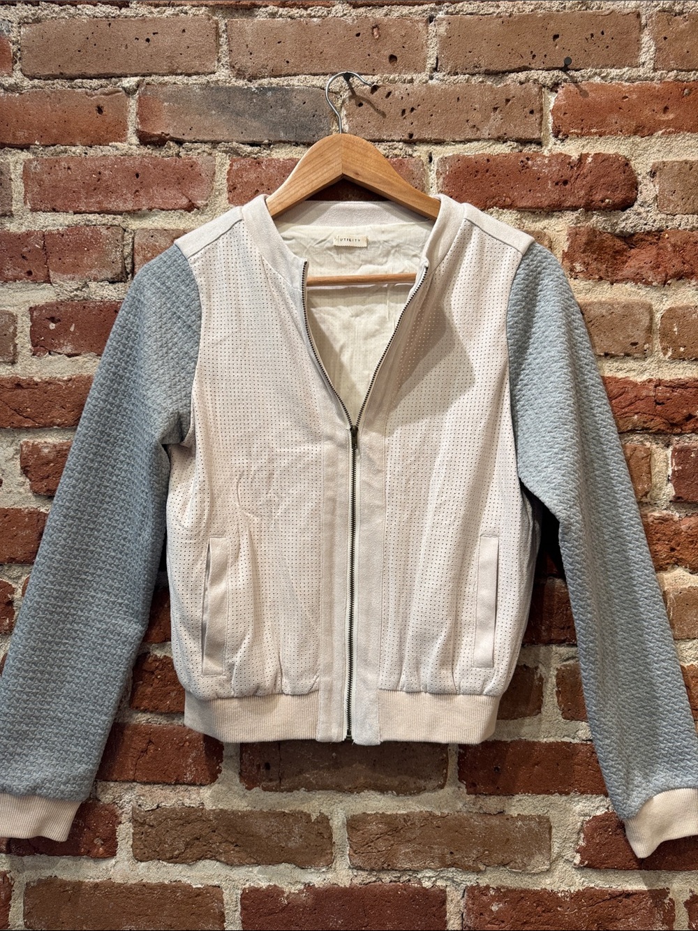 Light Cream and Gray Women's Bomber Jacket